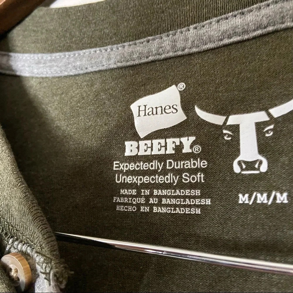 Beefy Shirt Cotton Soft Green Tee Durable Unexpectedly Soft Size Medium Button - Picture 3 of 8